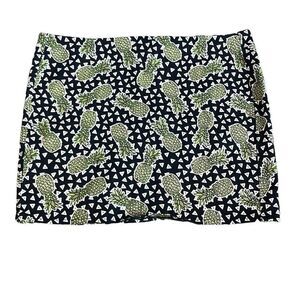 Divided H&M Black Green Pineapple Print‎ Mini Skirt 12 Stretch Tropical Kitschy
